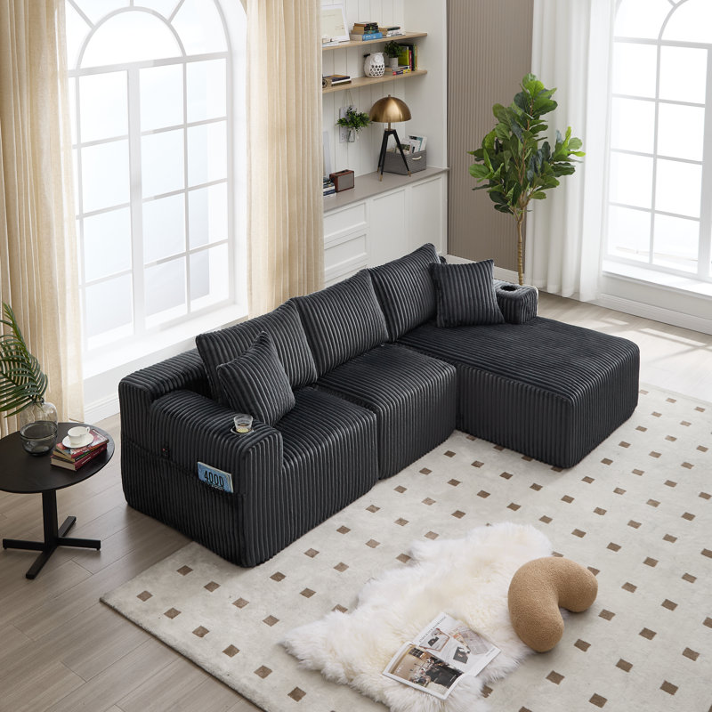 3 Seater Corduroy Sofa, Grey