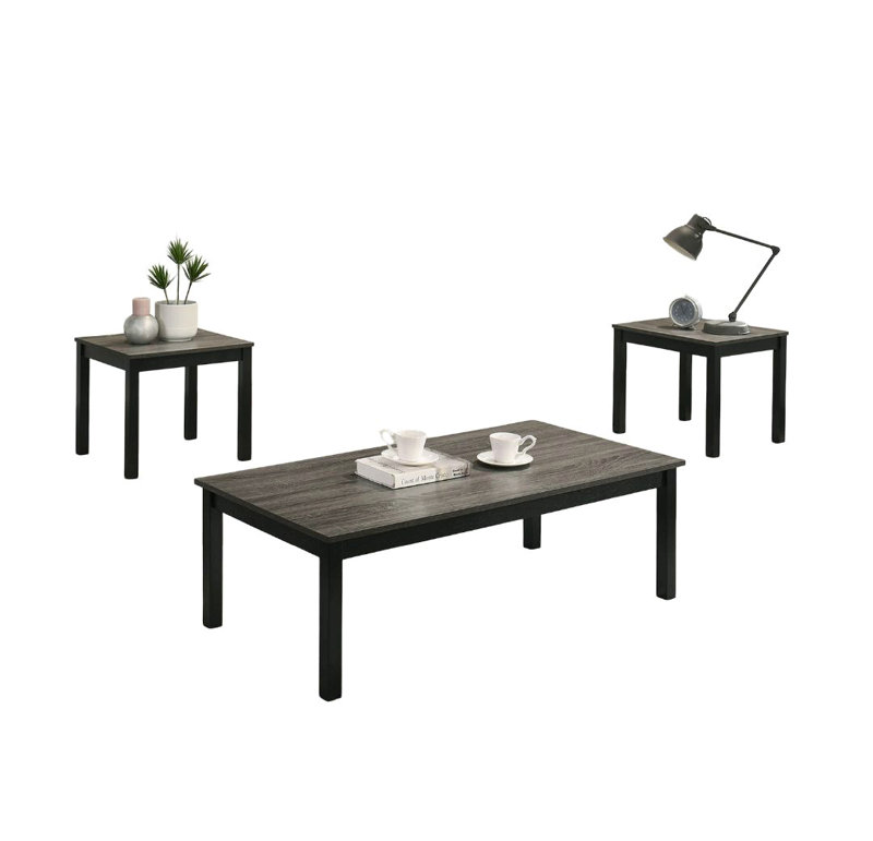 Contemporary Style 3Pc Table Set 1X Coffee Table 2X End Table Faux Marble Top Wooden Legs Primary Living Room, Wood, Gray