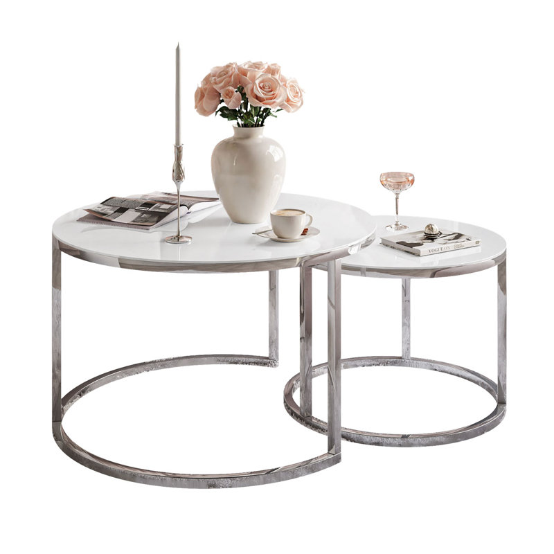 Perryton Frame 2 Piece Coffee Table, Chrome/White