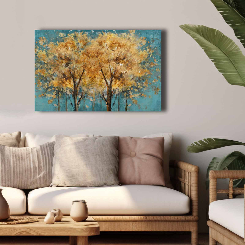 «Golden Trees» sur toile turquoise