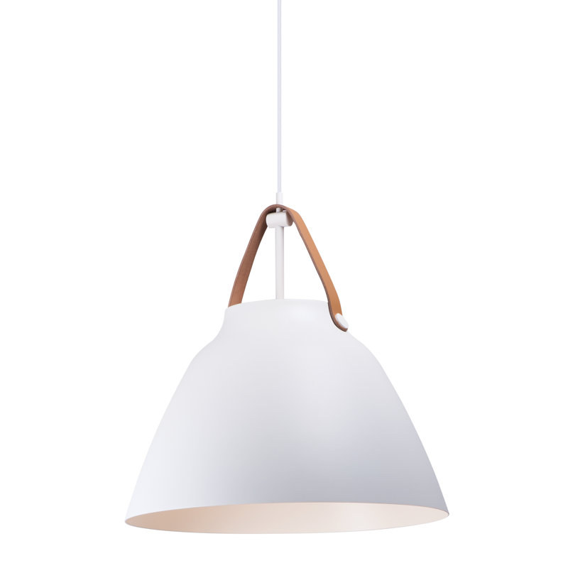 Luminaire suspendu en forme de dôme 1 lumière Gianni, H 14,5 po x l 14,25 po x P 14,25 po, Cuir brun clair / blanc