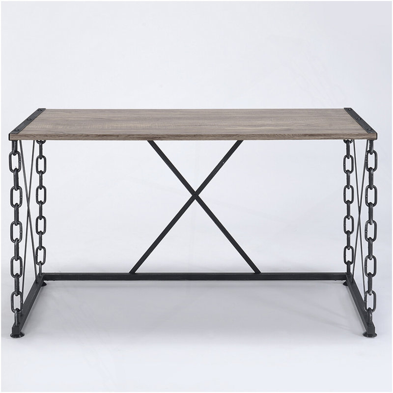 Rustic Oak And Antique Black Rectangular Desk