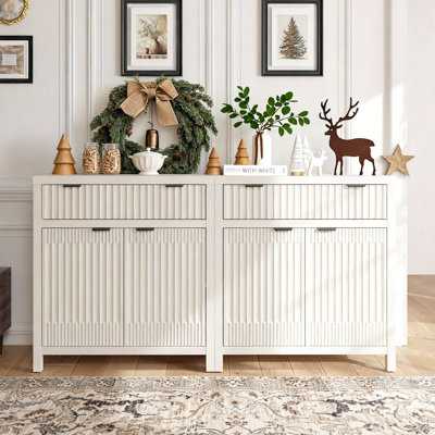 64" Wide Buffet Sideboard With 1 Drawer and 2 Doors,Wood Accent Cabinets With Storage (Set of 2)