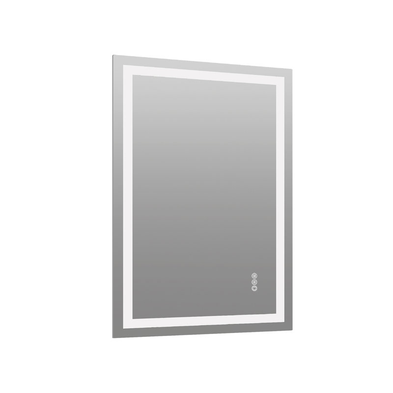 Miroir de salle de bain en verre trempé sans cadre à DEL avec deux bandes à DEL avant et arrière, 36 po x 24 po