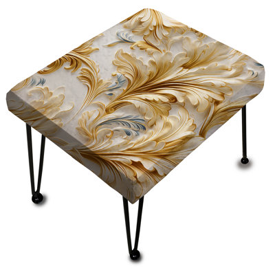 Gold And White Gilded Damask Reverie - Damask Rectangle Ottoman