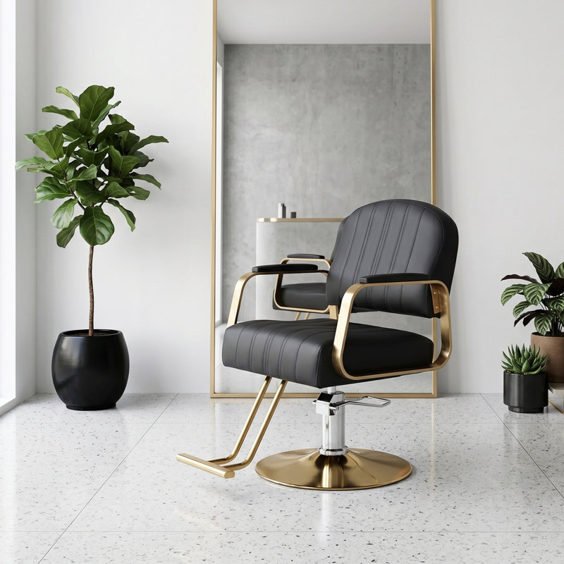 Upholstered Bar Stool, Gold/Black