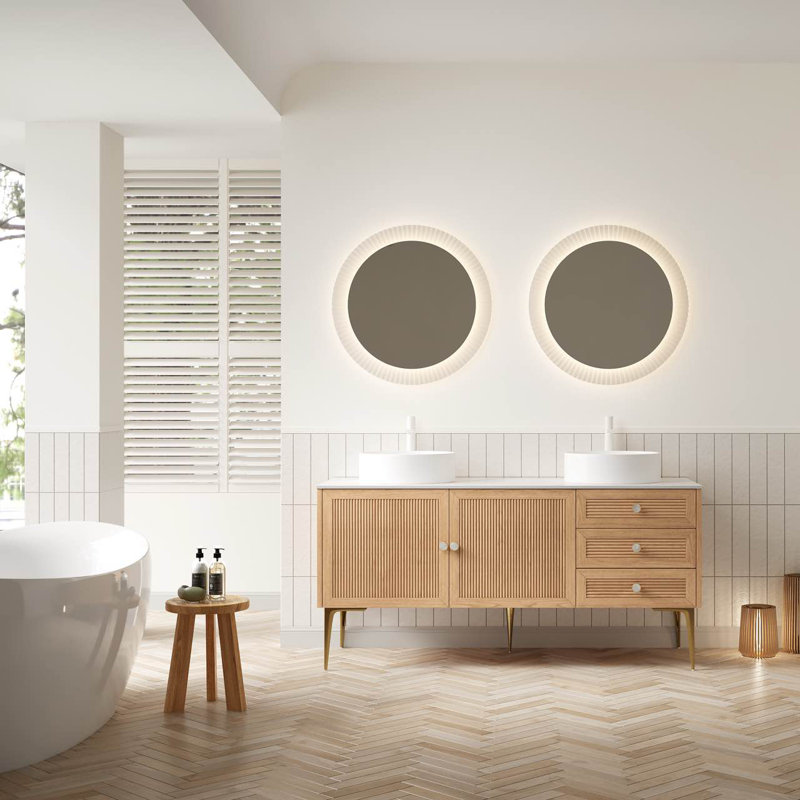 Polad 60'' Striped Solid Wood Double Bathroom Vanity with Slate Top