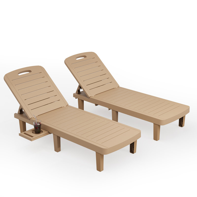 2-Piece Outdoor Resin Chaise Lounge Set - Adjustable Backrest, Weather-Resistant, Brown