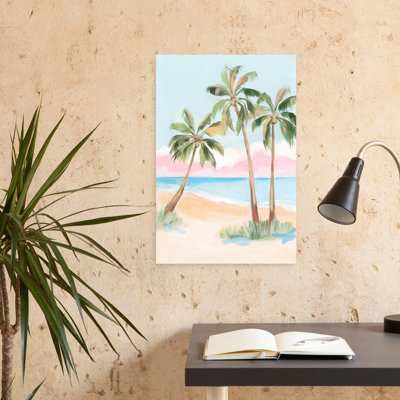 Plage sereine avec palmiers, art mural côtier