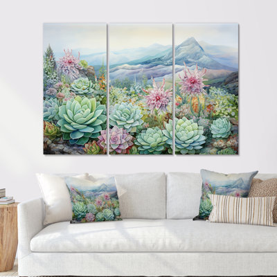 Green Succulent Desert Charm - Succulent Wall Art Living Room Set