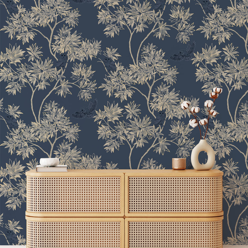 Shanieka Floral Metallic Wallpaper Double Roll, Indigo Navy