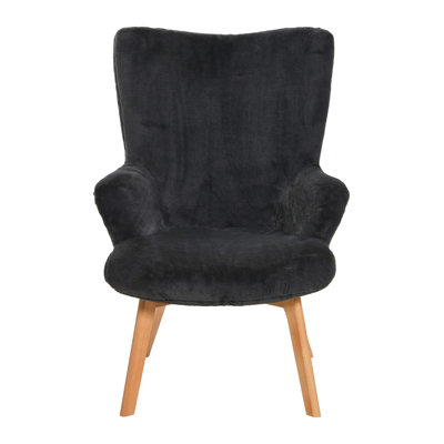 Napster Fuzzy Plush Upholstery Wingback Arm Chair with Solid Wood Legs