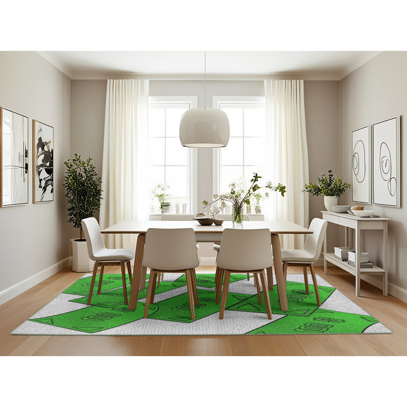 Tapis vert/crème tissé à la machine, Rectangle 7 pi x 10 pi