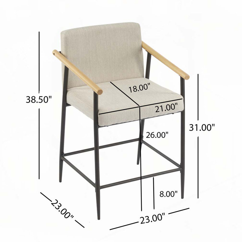 31" H Seat Height Upholstered Counter Stool with Metal Frame, Beige