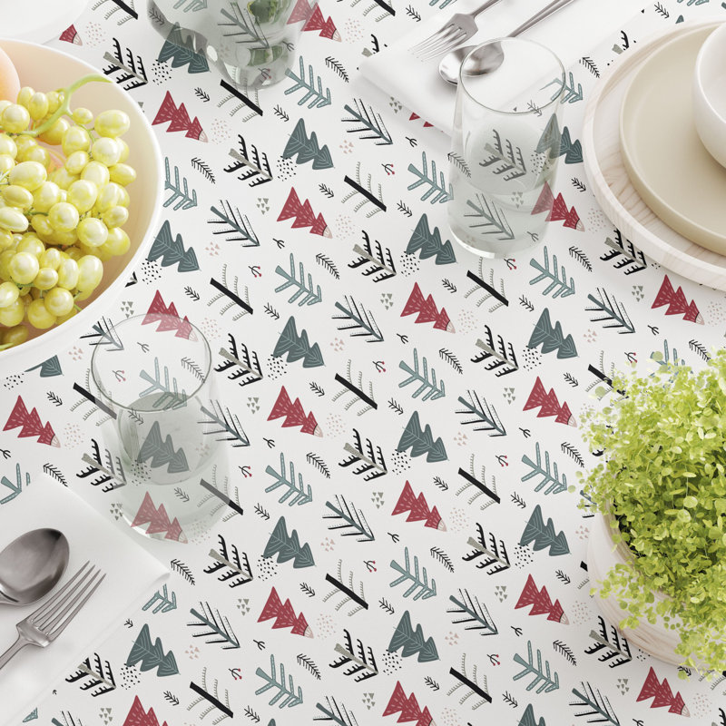 Edwind  Rectangular Tablecloth, 100% Cotton, Christmas Tree Doodle, 84" x 60"