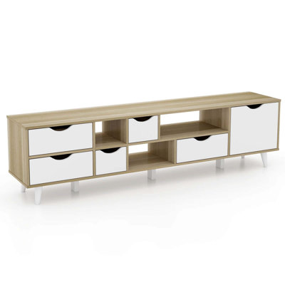 George Oliver Tv Stand For Tvs Up To 65" With Storage 5 Drawers & 3 Open Shelves For Bedroom