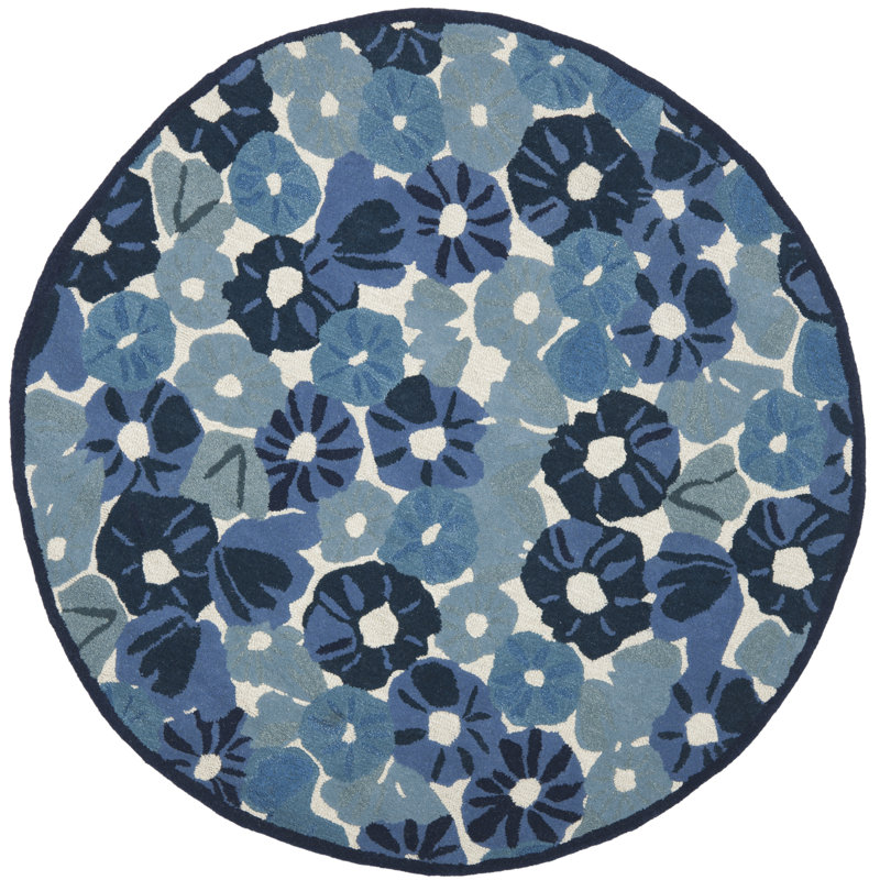 Tapis bleu en laine / viscose touffeté à la main Coreatha Martha Stewart, Rond 6 pi