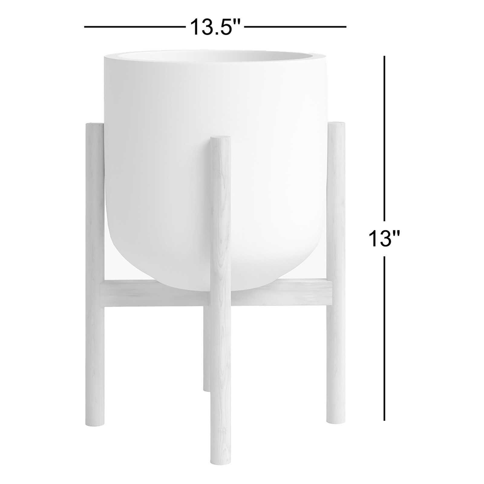 Finni 14" Pot Planter, White/Special Walnut