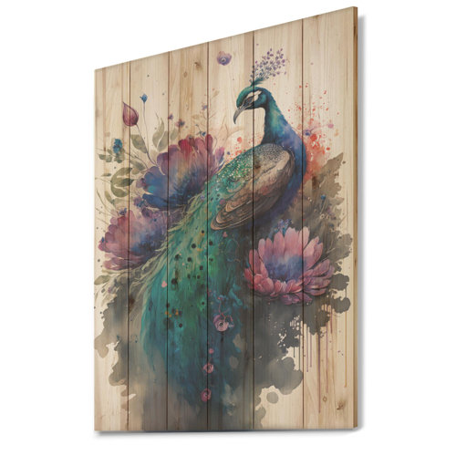 Langley Street Heffernan Cute Peacock Floral Art I On Wood Print | Wayfair