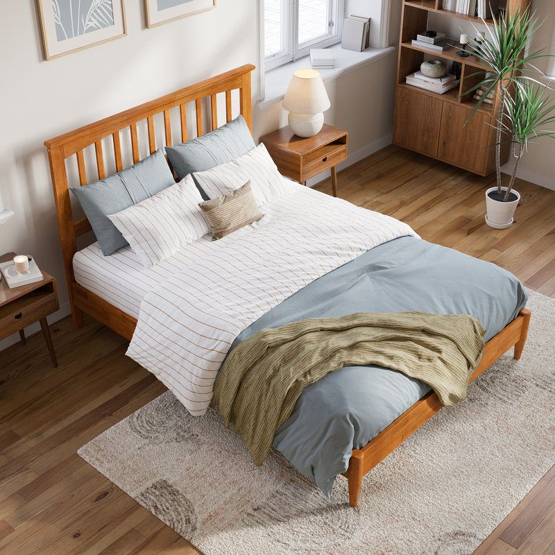 Aritra Solid Wood Low Profile Platform Bed, Full, Light Toffee