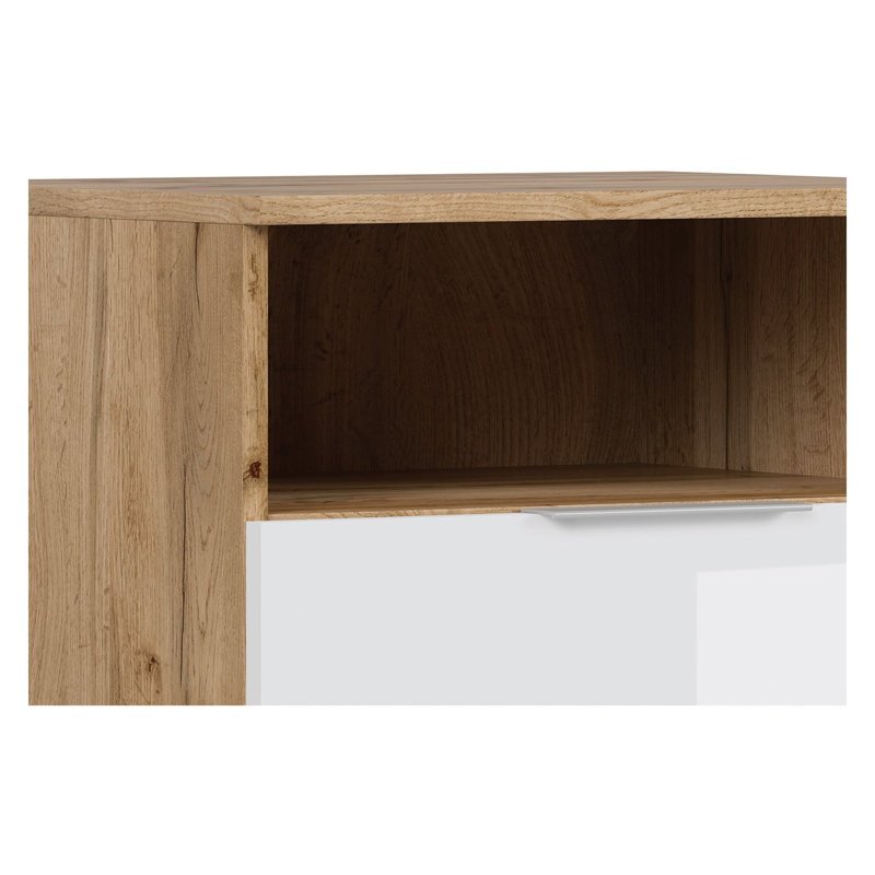 50cm W Composite Bedside Table, Oak Wotan/White Gloss