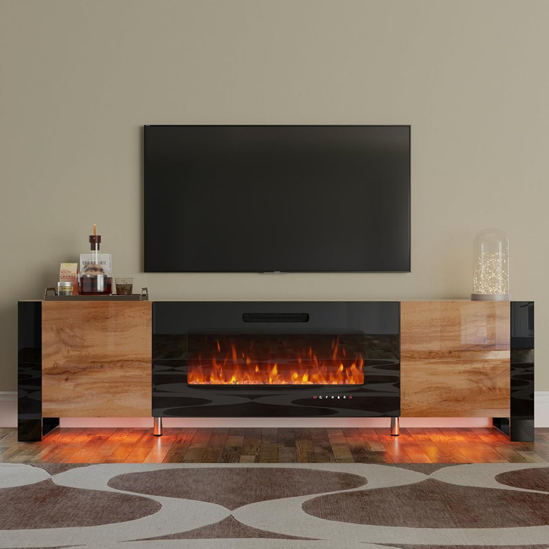 Crédence de rangement Pittston avec foyer inclus, Brun / noir, 80"