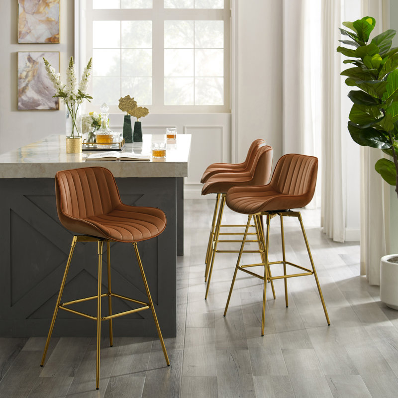 Abingdon Swivel Upholstered Counter Stool with Metal Frame, Caramel