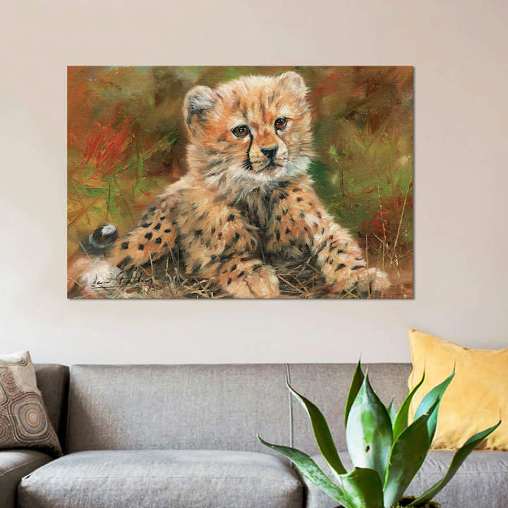 «Cheetah Cub Laying Down», impression sur toile, H 18 po x l 26 po x P 1,5 po, Pas de tapis, Toile tendue
