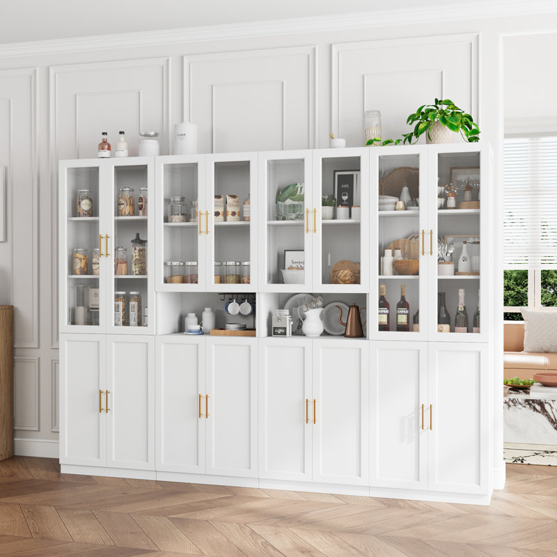 71" Pantry Cabinet with Glass Doors and Adjustable Shelves, for Dining Room and Kitchen