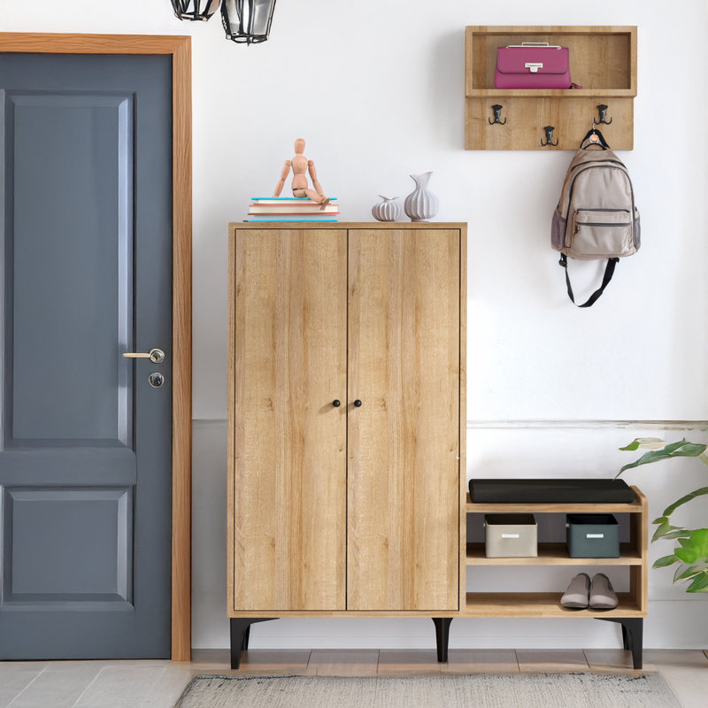 Shoe Cabinet With Bench And Hanging Coat Rack