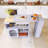 56.3" Rubber Wood Island Countertop Kitchen Cart With Power Outlets And LED Lights-1293894624