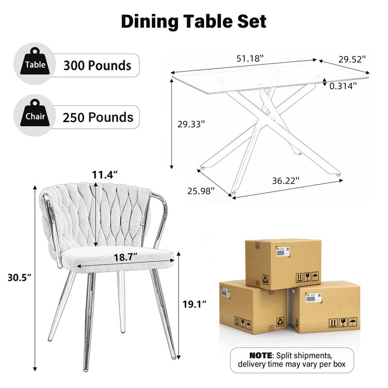 Ensemble de table de salle à manger Elegant, Beige, 5 pièces: table, 4 chaises, Doré