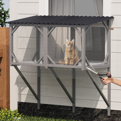 Catio Outdoor Cat Enclosure With Bug-Proof Net For Sunbathing, Napping & Viewing, Window Perch For Large Indoor Cats
