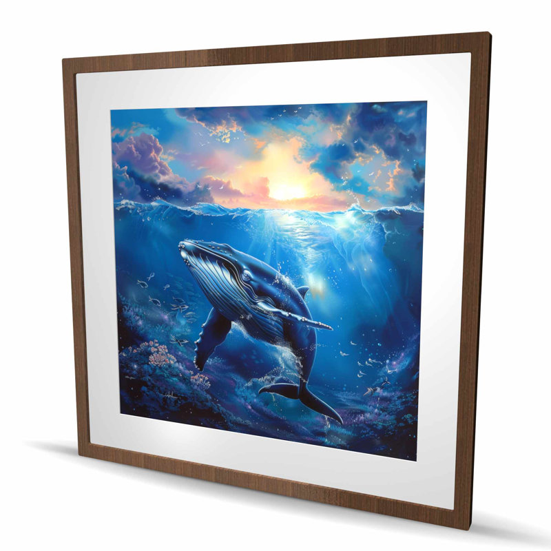 Baleine dans l'eau - mauve, reproduction encadrée | Décoration intérieure