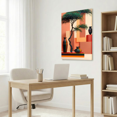 Abstrait arbre et vases, reproduction d'art sur toile tendue sur toile, ensemble de 1