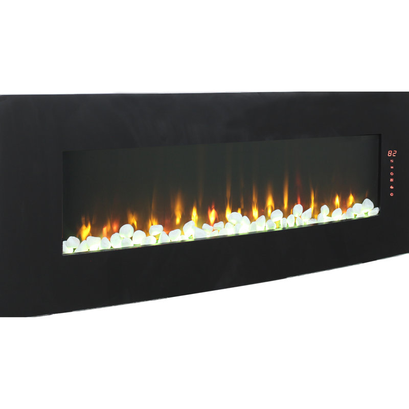 Curved Front Wall Mounted Fireplace - 1400W Electric Heating, 8 Ember Bed Colors, 33.81 Lb Weight, Tempered Glass & Sheet Metal 48 Inch 5000 /H Heat, 11 Temperature Settings, Multi Color Flame,