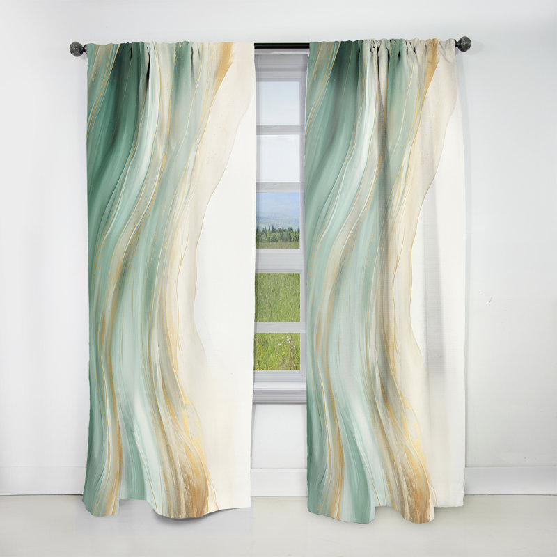 Gold And Green Soft Wave Fusion I - Modern Velvet Curtain - Room Darkening - 1 panel, 52" W x 120" L