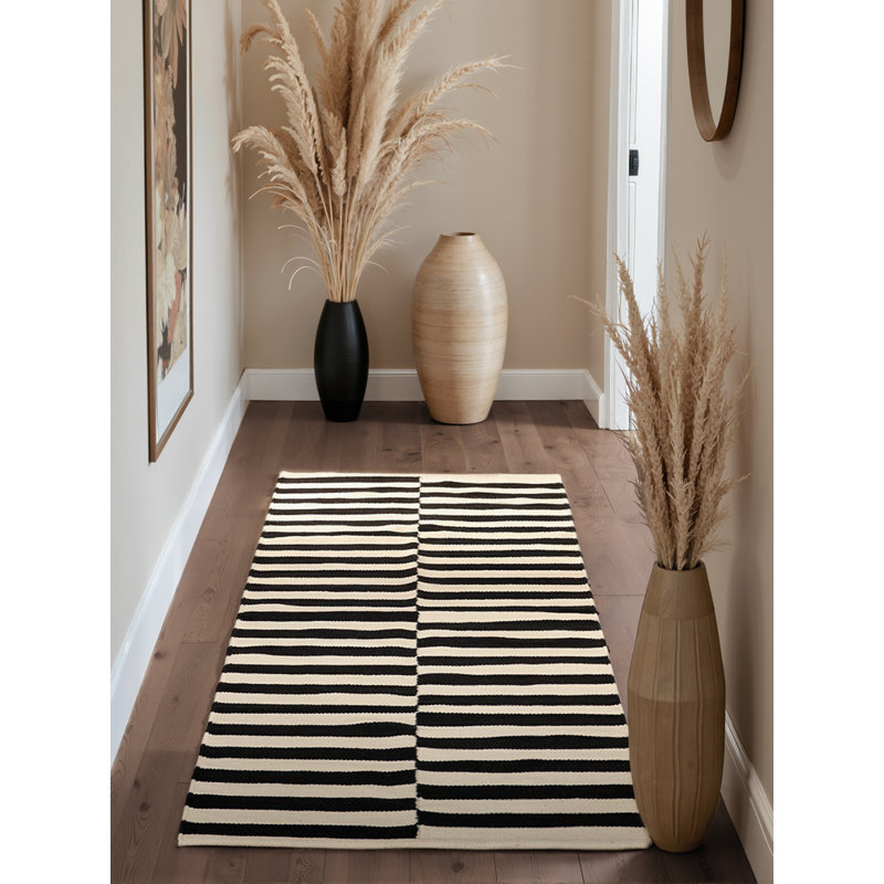 Vika Wool Rug by Hanse Home - Natural Living Room Rug, Handwoven & Natural, Geometric Stripe Design for Living Room, Bedroom, Hallway