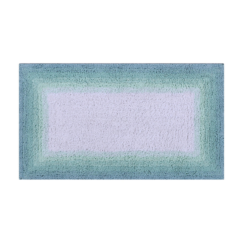 Turquoise Ombre 100% Cotton Tufted Bath Rug with Non-Slip Backing