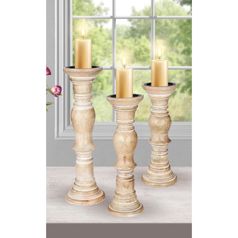 Ensemble de 3 chandeliers rustiques en bois, Blanc délavé véritable