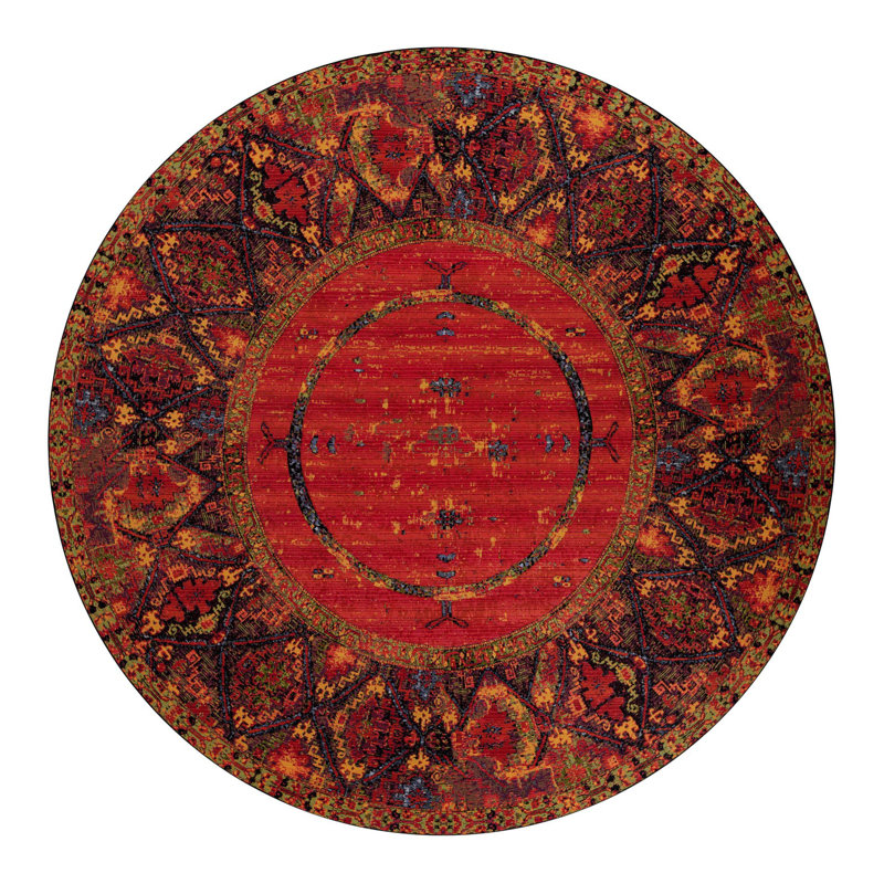 Gurrola Oriental Red/Yellow/Black Indoor/Outdoor Area Rug, Round 3'1"