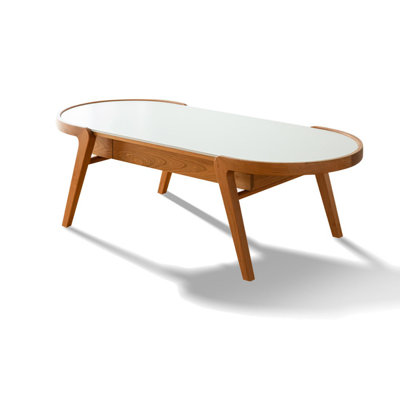 48.82" White+Cherry Wood Colour Sintered Stone+Solid Wood Oval Coffee Table