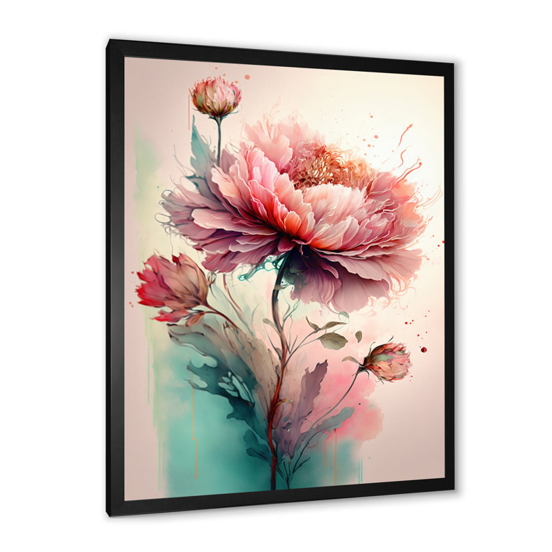 Pivoine rose vif Lozier - reproduction sur toile, Impression noire sur toile encadrée, H 32 po x l 16 po x P 1 po