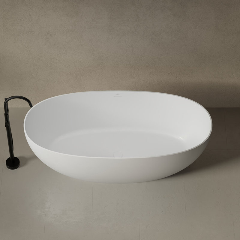 Monblari 67" X 29.5" Solid Surface Freestanding White Soaking Bathtub With Overflow And Pop-Up Drain For Bathroom