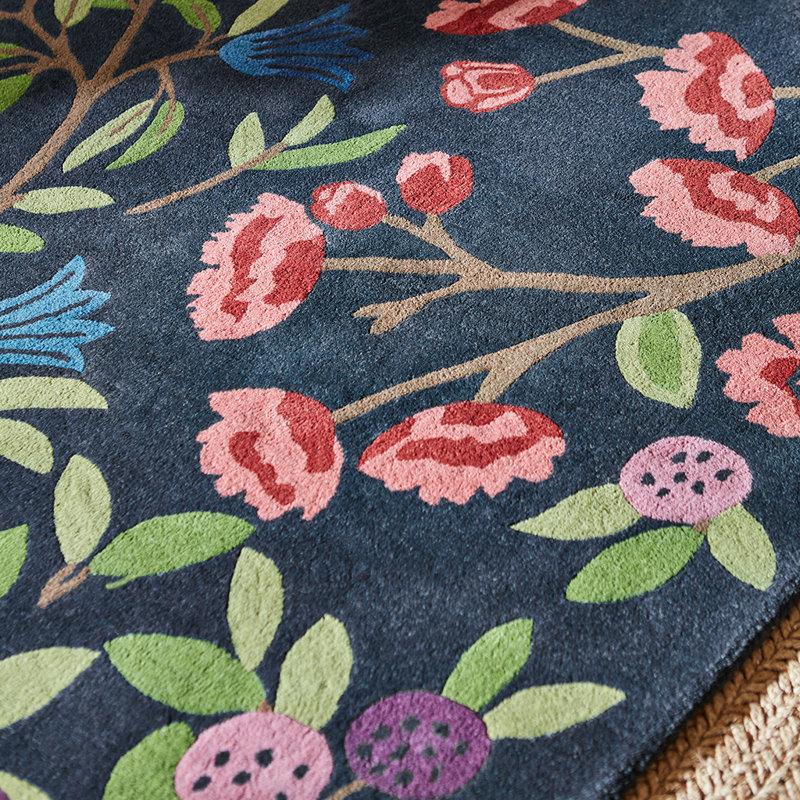 Indigo Blue Floral Hand Tufted Wool Rug