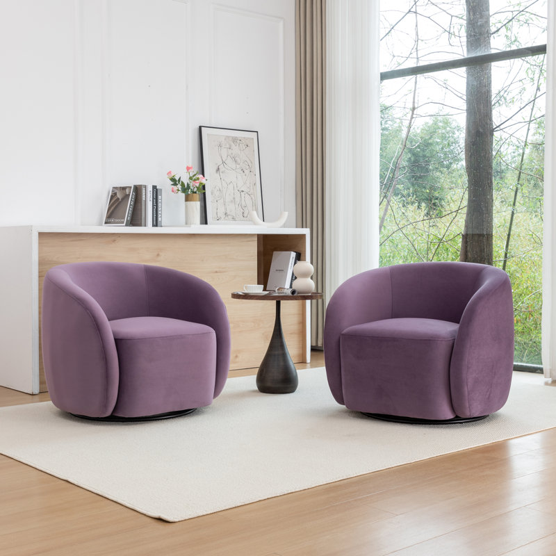 Fauteuil demi-tonneau pivotant en velours Arrun, Mauve