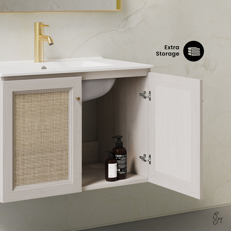 Meuble-lavabo mural 30 po en chêne blanc avec comptoir à un trou Witkowski, 30"