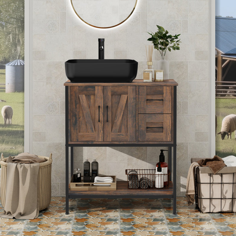 30'' Free-Standing Farmhouse Single Bathroom Vanity With Sink, Black