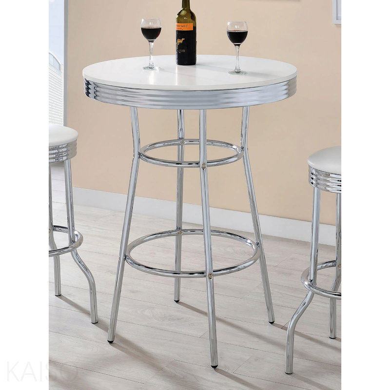 Glossy White And Chrome Round Bar Table