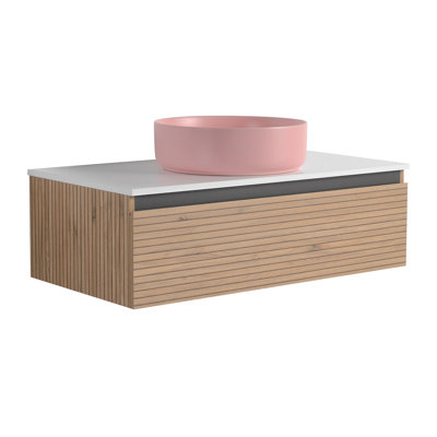 Meuble-lavabo mural 36 po avec lavabo en céramique rose et 1 tiroir à fermeture en douceur, contreplaqué (emballage KD)
